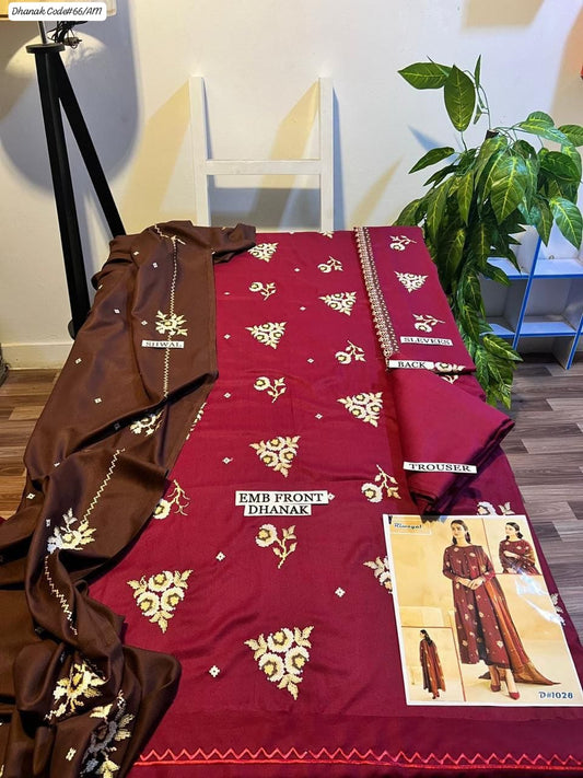 PREMIUM EMBROIDERED DHANAK UNSTITCHED 3PC SUIT