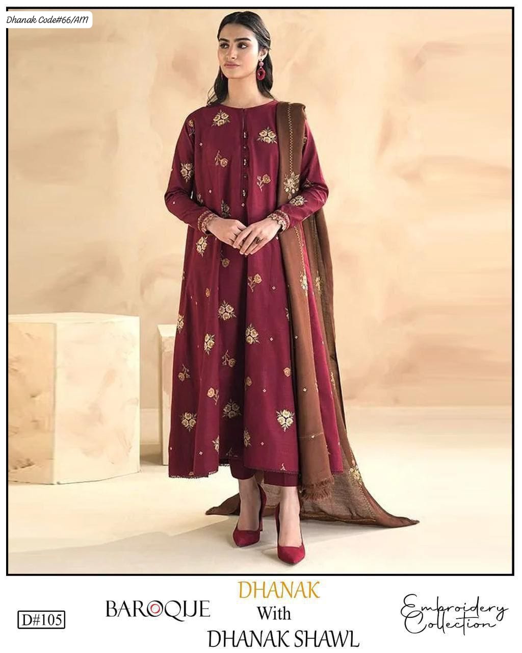 PREMIUM EMBROIDERED DHANAK UNSTITCHED 3PC SUIT