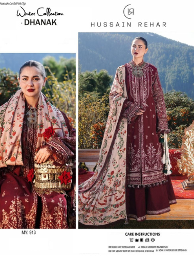 HUSSAIN REHAR | DHANAK 3 PIECE EMBROIDED UNSTITCHED WINTER SUIT