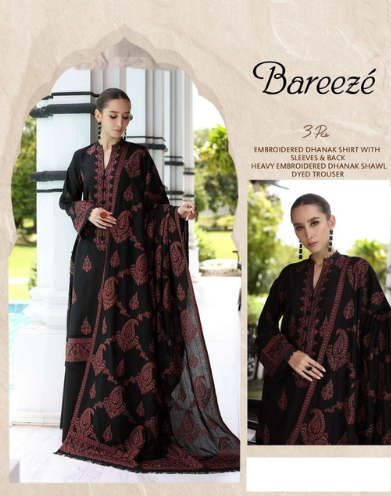PREMIUM BAREEZE 3 PIECE DHANAK EMBROIDERED UNSTITCHED SUIT
