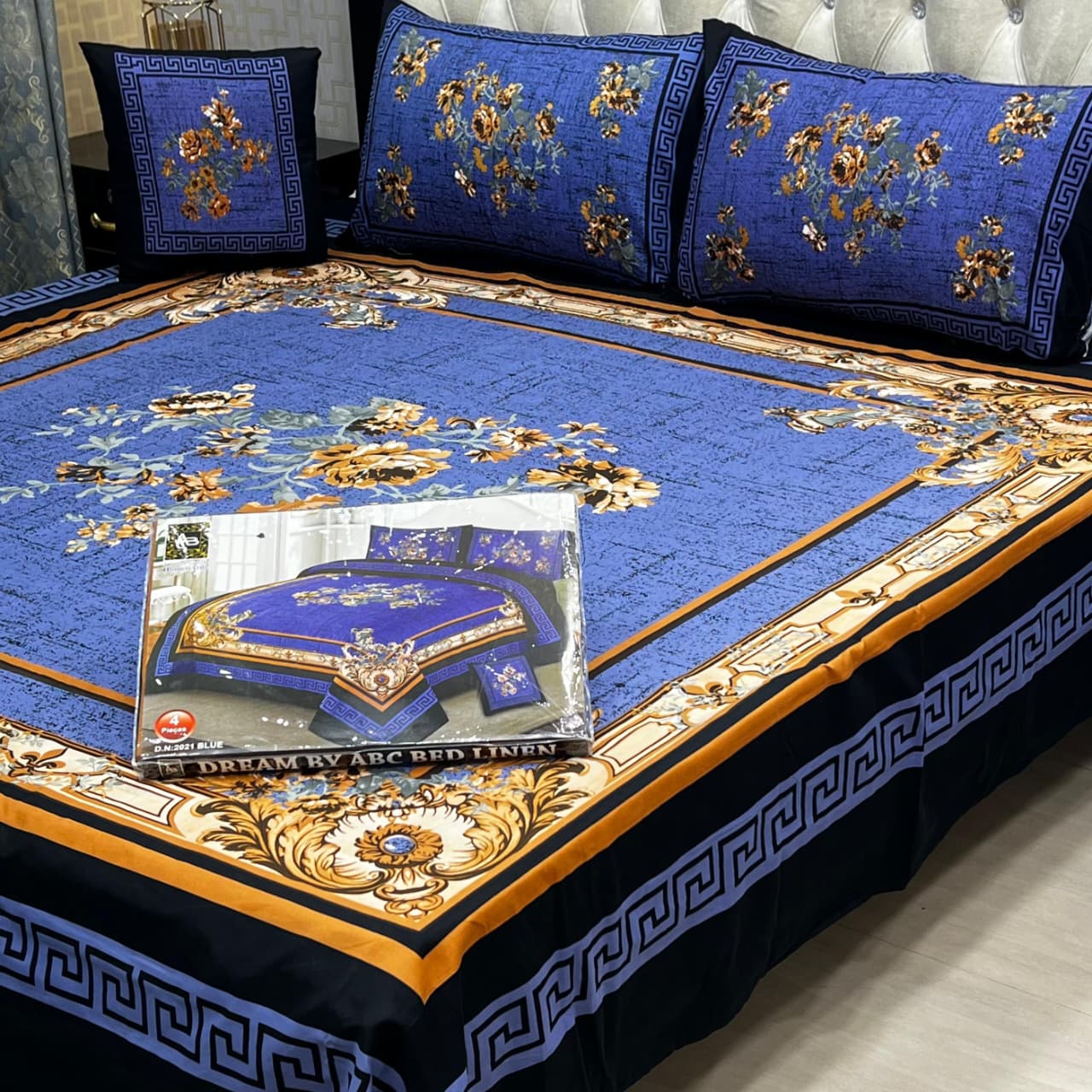 PREMIUM 4PCS 3D PANEL BEDSHEET CRYSTAL COTTON