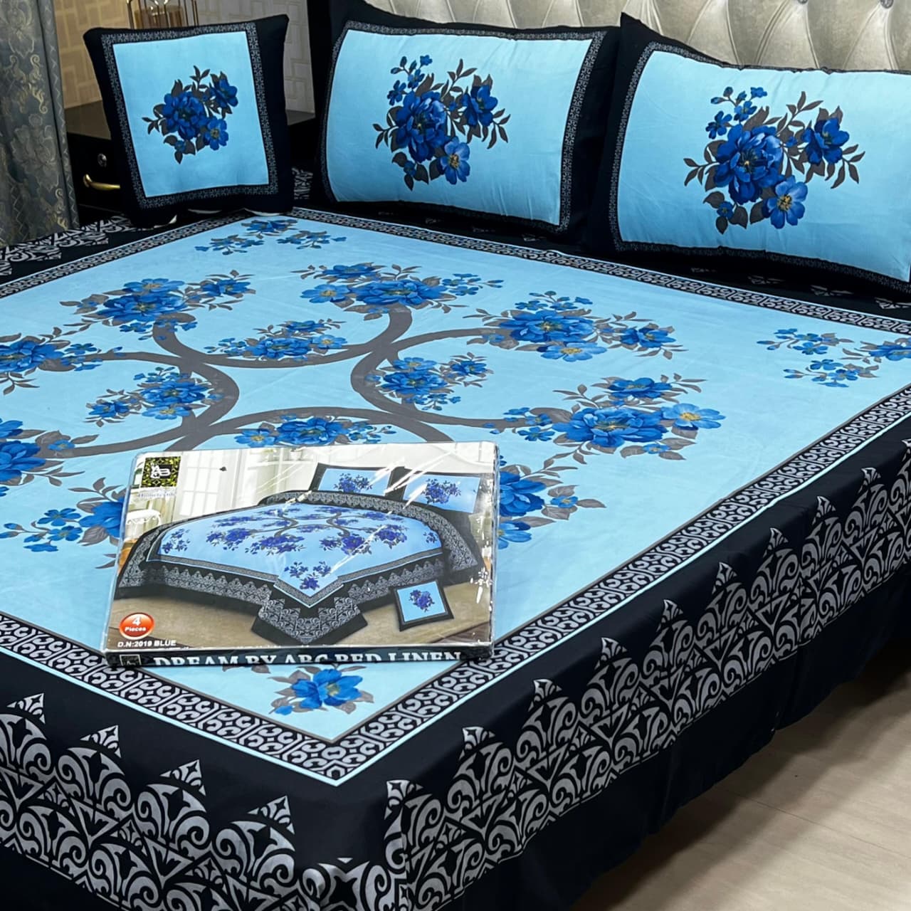 PREMIUM 4PCS 3D PANEL BEDSHEET CRYSTAL COTTON