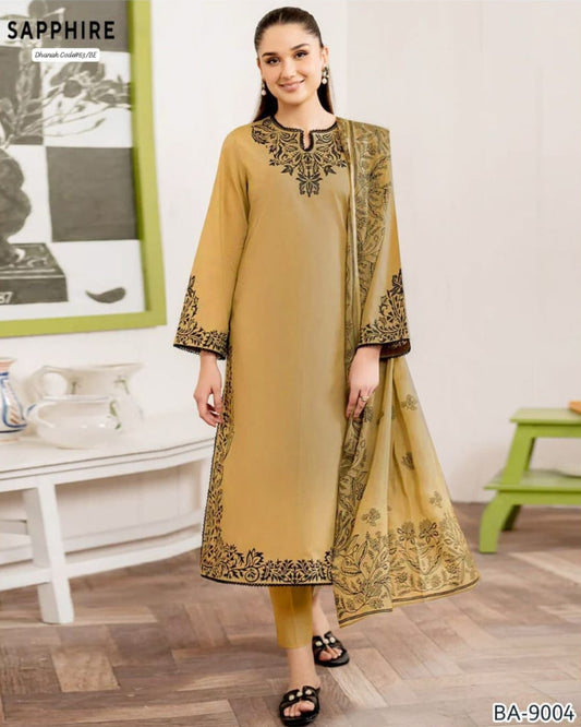 SAPPHIRE EXCLUSIVE EMBROIDERED DHANAK UNSTITCHED 3PC SUIT