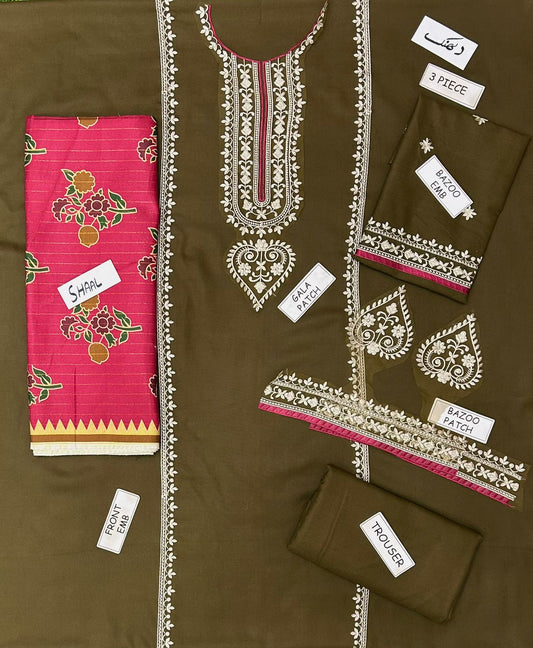 COCO PREMIUM ZARA SHAHJAHAN DHANAK 3PC EMBROIDERED SUIT