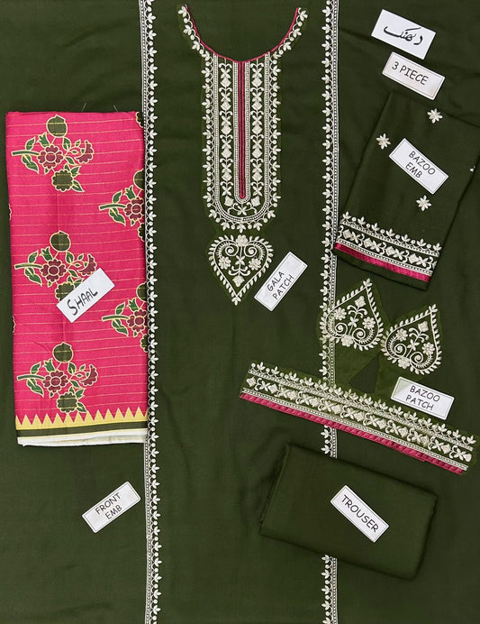 COCO PREMIUM ZARA SHAHJAHAN DHANAK 3PC EMBROIDERED SUIT