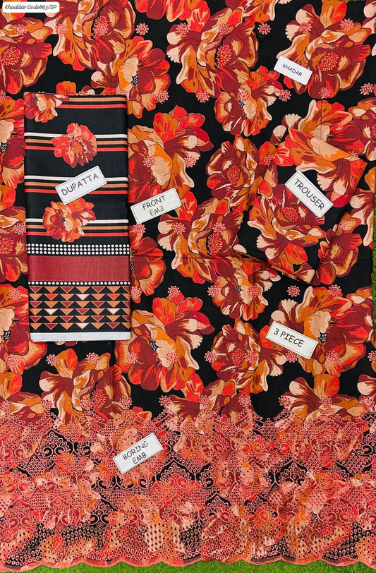 BAROQUE | KHADDAR 3 PIECE EMBROIDED UNSTITCHED WINTER SUIT