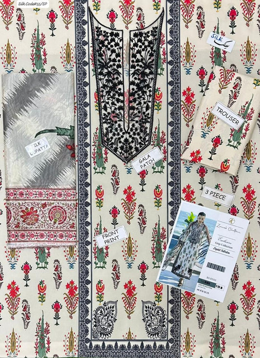 LULUSAR LUXURY SILK DRESS | 3PEC UNSTICHED.