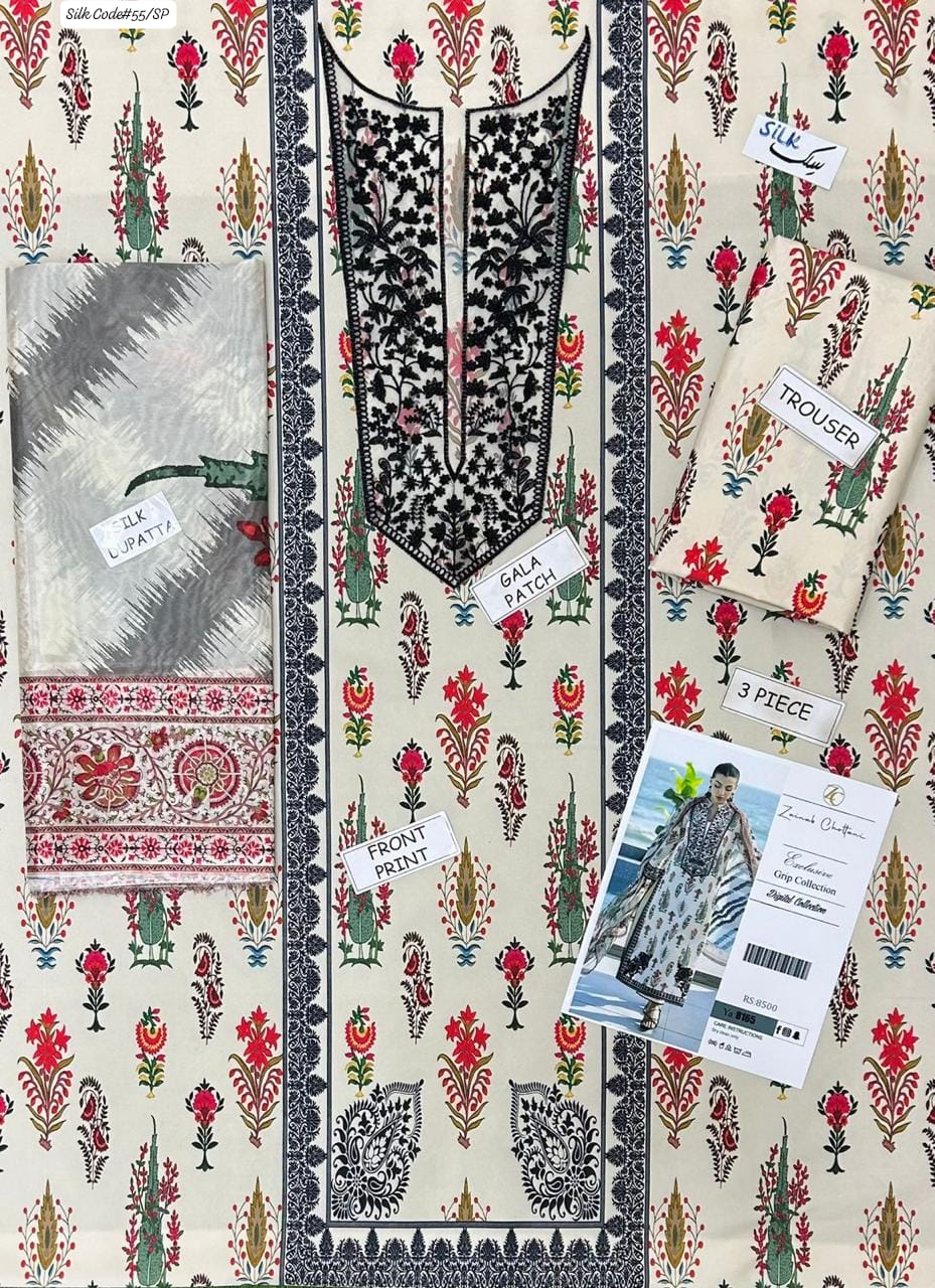 LULUSAR LUXURY SILK DRESS | 3PEC UNSTICHED.