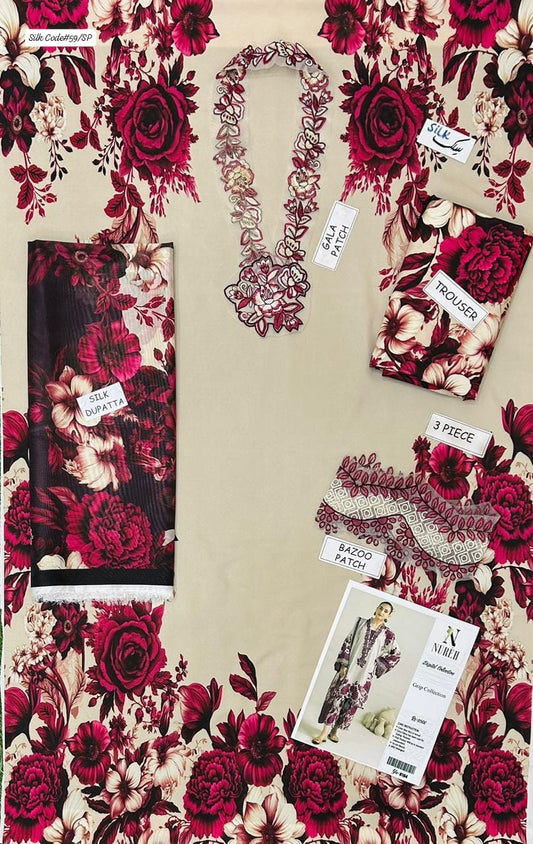 LULUSAR LUXURY SILK DRESS | 3PEC UNSTICHED.