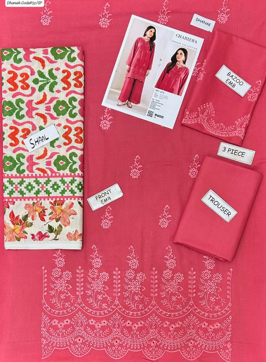 CHARIZMA | DHANAK 3 PIECE EMBROIDED UNSTITCHED WINTER SUIT