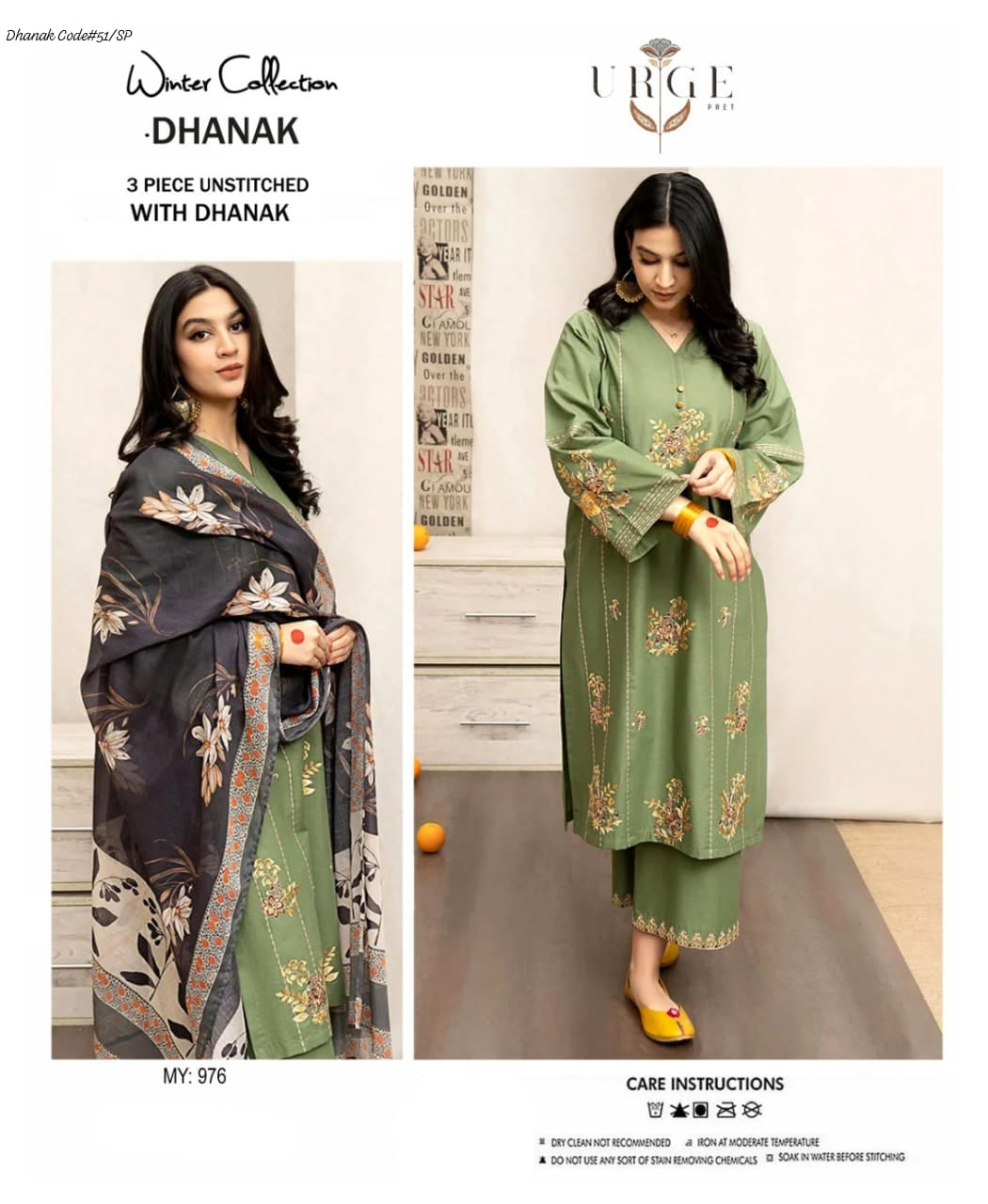 URGE | DHANAK 3 PIECE EMBROIDED UNSTITCHED WINTER SUIT