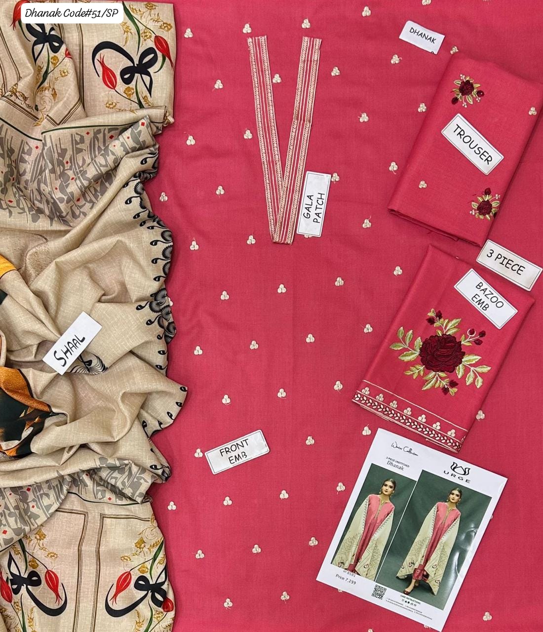 URGE | DHANAK 3 PIECE EMBROIDED UNSTITCHED WINTER SUIT