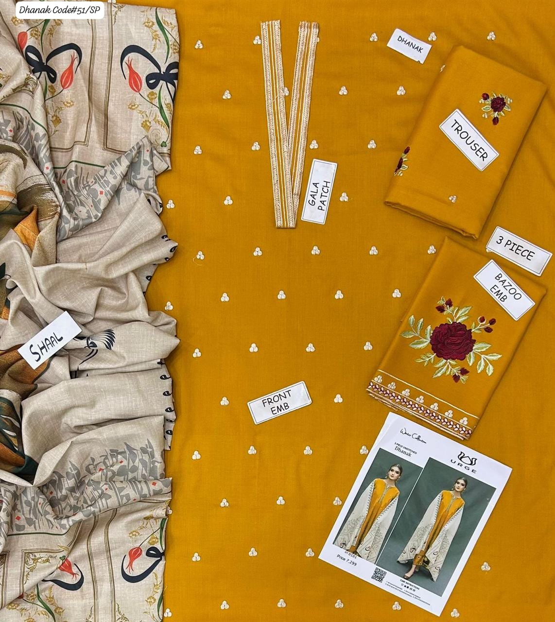 URGE | DHANAK 3 PIECE EMBROIDED UNSTITCHED WINTER SUIT