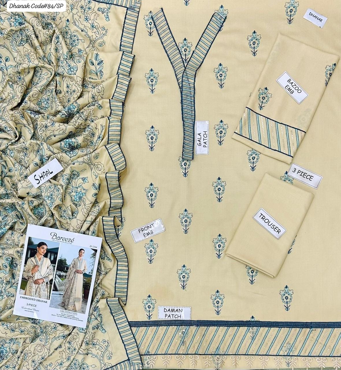 BAREEZE | DHANAK 3 PIECE EMBROIDED UNSTITCHED WINTER SUIT