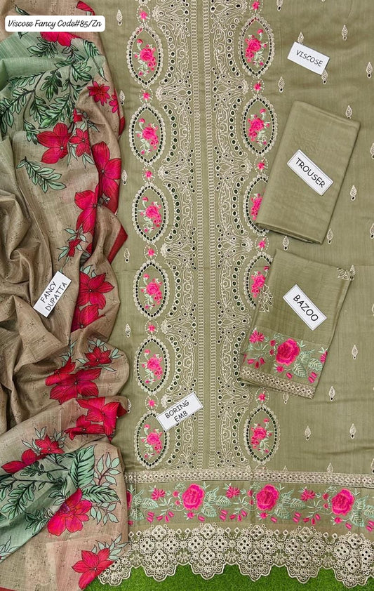 VISCOSE | PREMIUM 3 PIECE EMBROIDED UNSTITCHED WINTER SUIT