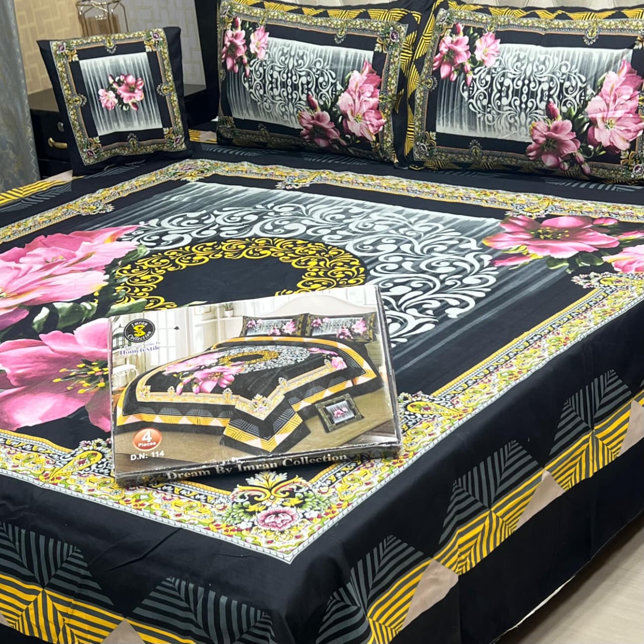 PREMIUM 4PC 3D PANEL CRYSTAL COTTON BEDSHEET