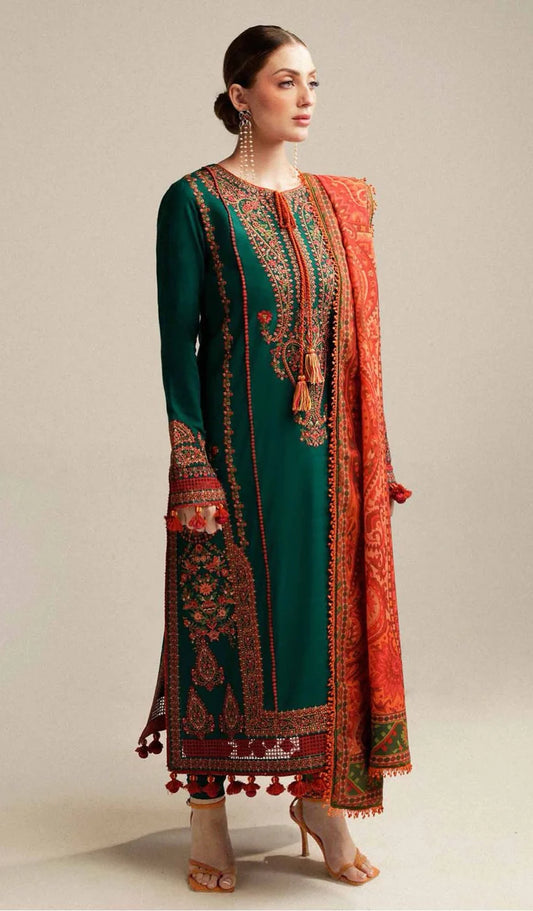HUSSAIN REHAR | DHANAK 3 PIECE EMBROIDED UNSTITCHED WINTER SUIT