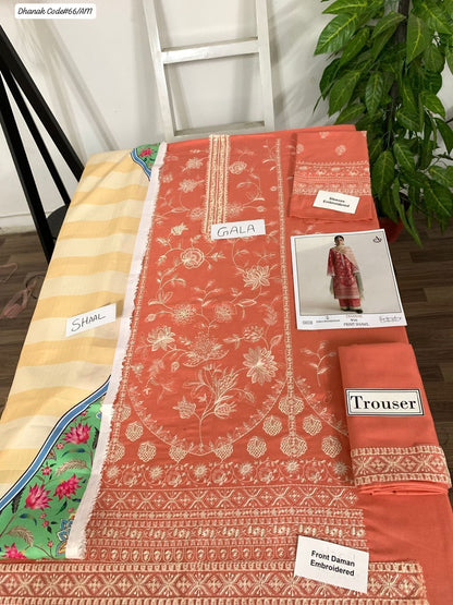 PREMIUM EMBROIDERED DHANAK UNSTITCHED 3PC SUIT