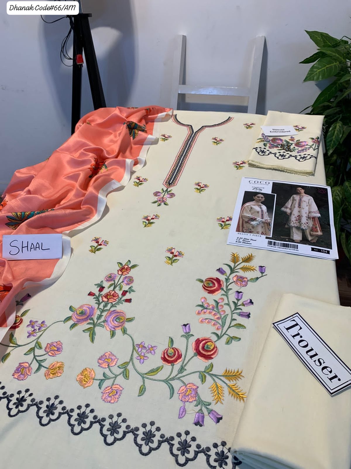 PREMIUM EMBROIDERED DHANAK UNSTITCHED 3PC SUIT