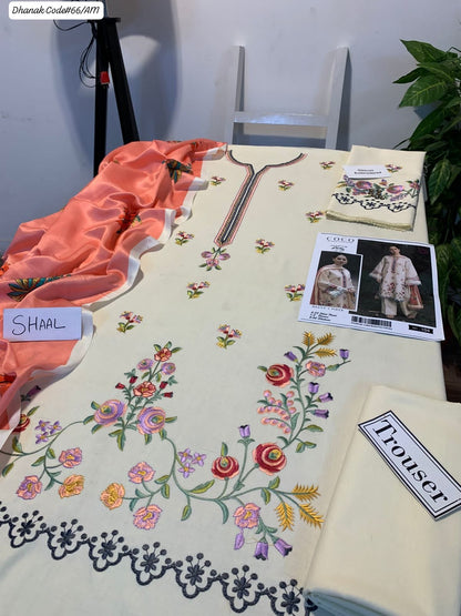 PREMIUM EMBROIDERED DHANAK UNSTITCHED 3PC SUIT