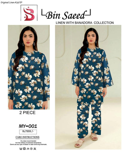 100% ORIGINAL LINEN BIN SAEED 💯💯💯 DIGITAL PRINT BANA DORA LINEN 2PC