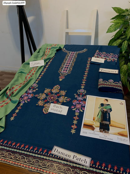 PREMIUM EMBROIDERED DHANAK UNSTITCHED 3PC SUIT