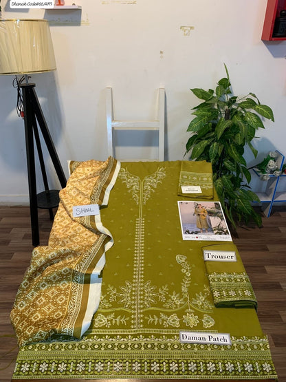 PREMIUM EMBROIDERED DHANAK UNSTITCHED 3PC SUIT