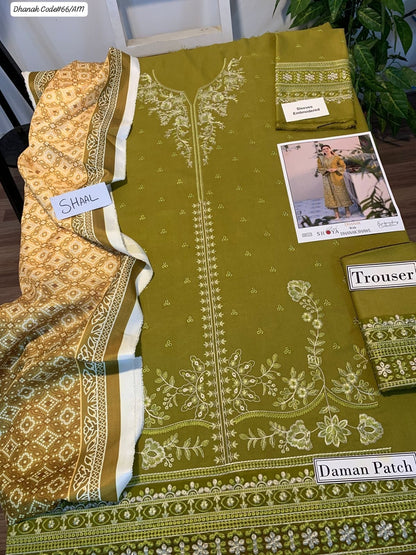 PREMIUM EMBROIDERED DHANAK UNSTITCHED 3PC SUIT