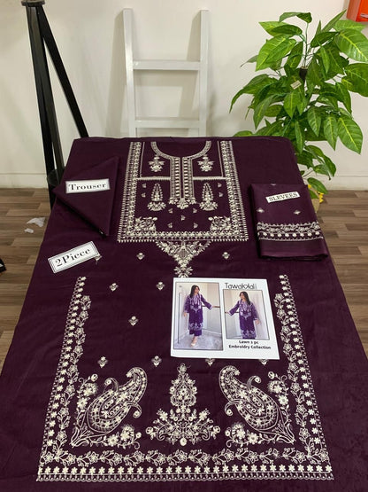 TAWAKKAL PREMIUM 2PC EMBROIDERED DHANAK UNSTITCHED SUIT