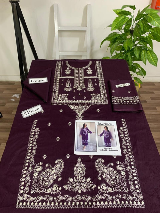 TAWAKKAL PREMIUM 2PC EMBROIDERED DHANAK UNSTITCHED SUIT