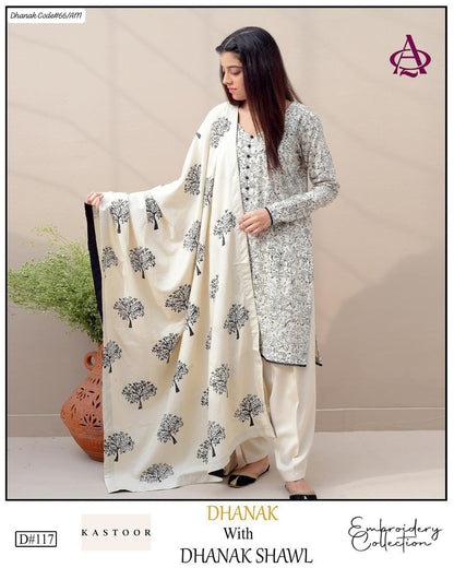 PREMIUM EMBROIDERED DHANAK UNSTITCHED 3PC SUIT