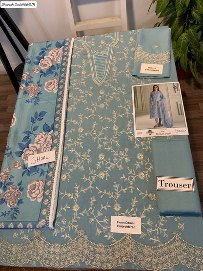 PREMIUM EMBROIDERED DHANAK UNSTITCHED 3PC SUIT