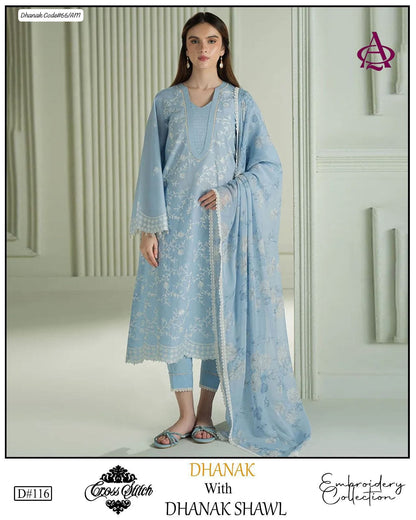 PREMIUM EMBROIDERED DHANAK UNSTITCHED 3PC SUIT