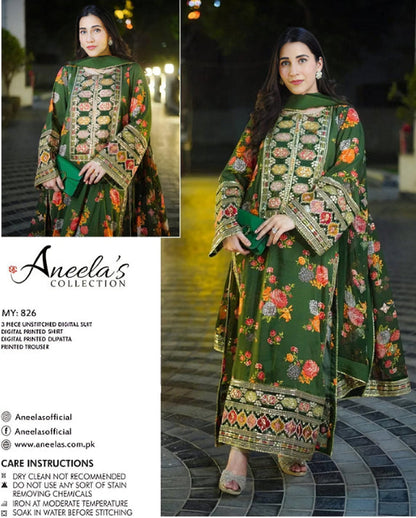 ANEELA'S LUXURY SILK DRESS | 3PEC UNSTICHED.