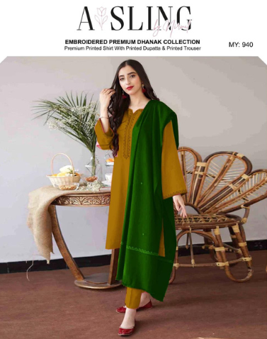 AISLING PREMIUM EMBROIDERED DHANAK UNSTITCHED 3PC SUIT