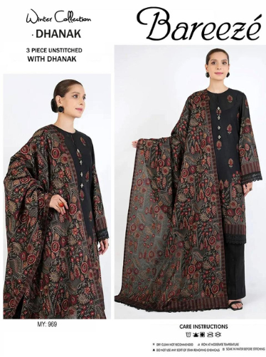 PREMIUM BAREEZE 3 PIECE DHANAK EMBROIDERED UNSTITCHED SUIT