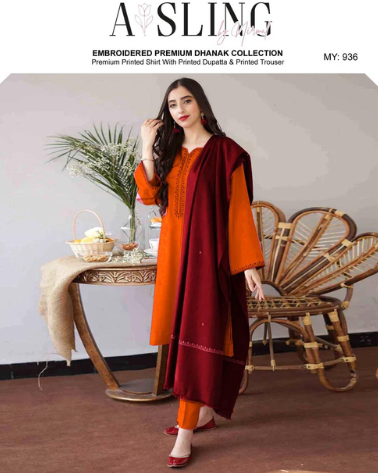 AISLING PREMIUM EMBROIDERED DHANAK UNSTITCHED 3PC SUIT