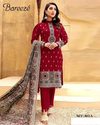 PREMIUM BAREEZE 3 PIECE DHANAK EMBROIDERED UNSTITCHED SUIT