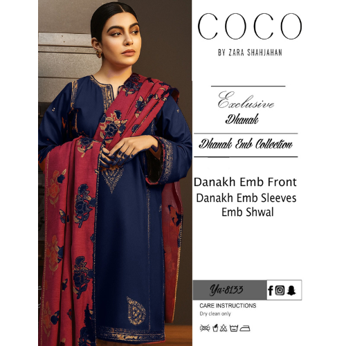 COCO PREMIUM ZARA SHAHJAHAN DHANAK 3PC EMBROIDERED SUIT