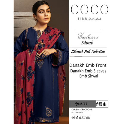 COCO PREMIUM ZARA SHAHJAHAN DHANAK 3PC EMBROIDERED SUIT