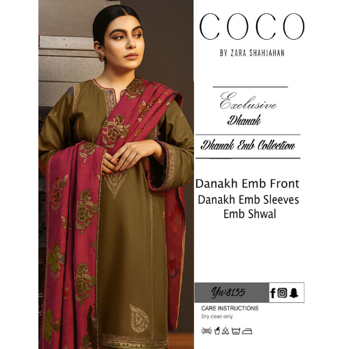 COCO PREMIUM ZARA SHAHJAHAN DHANAK 3PC EMBROIDERED SUIT
