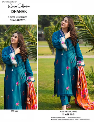 PREMIUM DHANAK 3PC EMBROIDERED SUIT