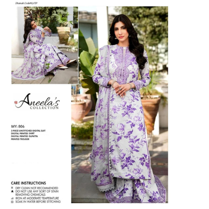 ANEELA'S | DHANAK 3 PIECE DIGITAL PRINT UNSTITCHED WINTER SUIT