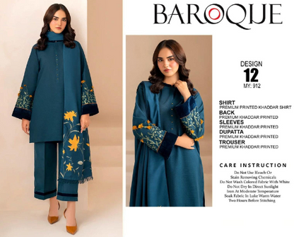 BAROQUE PREMIUM EMBROIDERED DHANAK UNSTITCHED 3PC SUIT