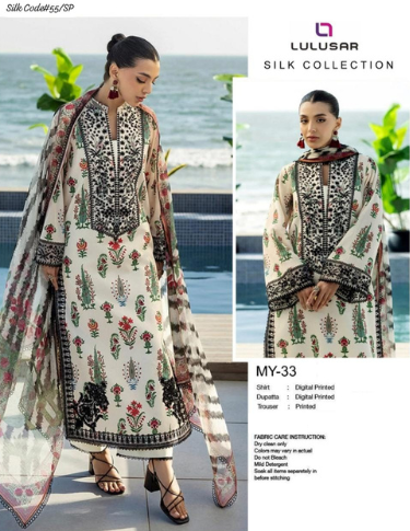 LULUSAR LUXURY SILK DRESS | 3PEC UNSTICHED.