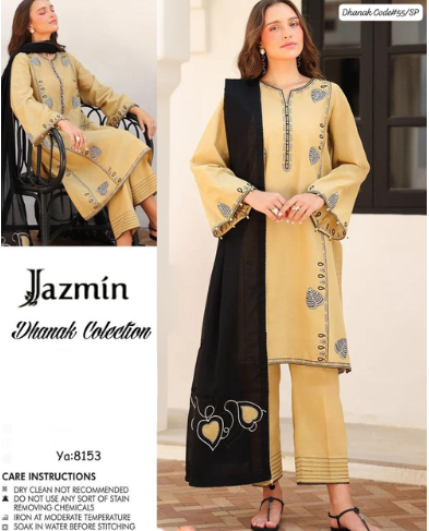 JAZMIN PREMIUM EMBROIDERED DHANAK UNSTITCHED 3PC SUIT