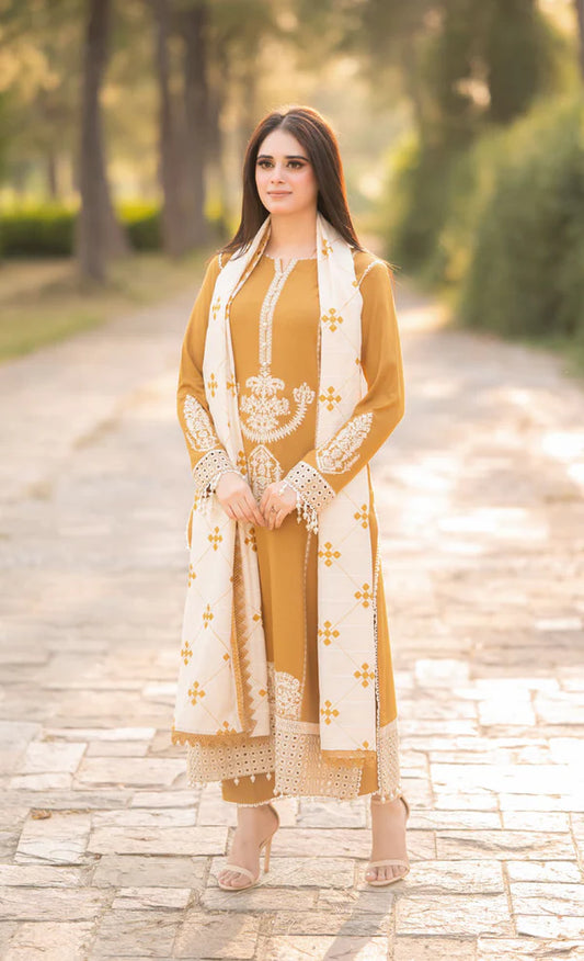 PREMIUM EMBROIDERED DHANAK UNSTITCHED 3PC SUIT