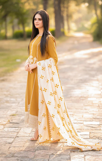 PREMIUM EMBROIDERED DHANAK UNSTITCHED 3PC SUIT