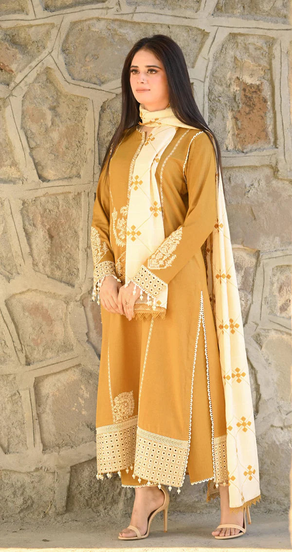 PREMIUM EMBROIDERED DHANAK UNSTITCHED 3PC SUIT