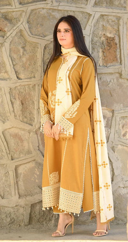 PREMIUM EMBROIDERED DHANAK UNSTITCHED 3PC SUIT